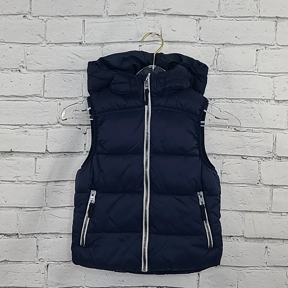 H & M L.O.G.G. Kids Hooded Zip Up Quilted Puffer Fleece Lined Vest/Jacket Navy